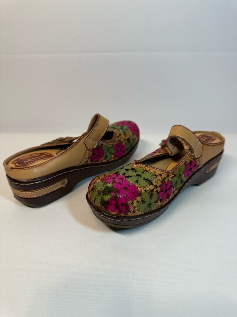 L'Artiste Spring Step Anana Floral Leather Mary Jane Clogs EU 36